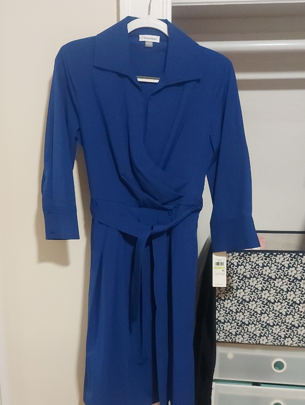 Calvin Klein Cobalt Blue Long Sleeve Wrap Dress